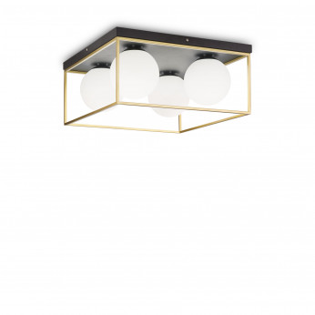 Ideal lux Lampada da soffitto grande in metallo quadrata con 4 diffusori in vetro soffiato Lingotto