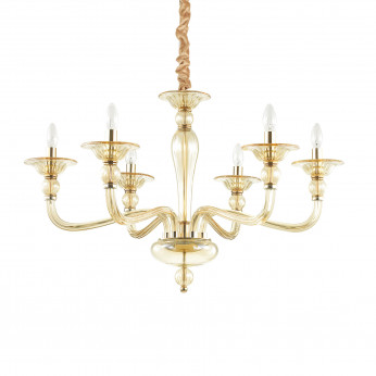 Ideal lux Lampadario con struttura in metallo e decorazioni in vetro soffiato Danieli