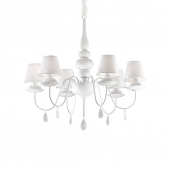 Ideal lux Lampadario dal design moderno in metallo con 6 paralumi in tessuto Blanche