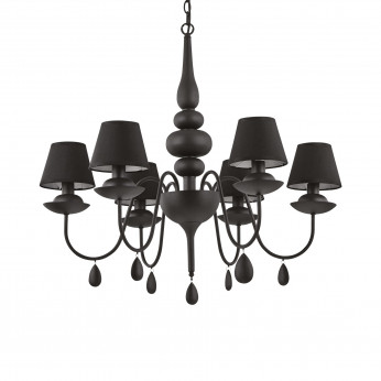 Ideal lux Lampadario dal design moderno in metallo con 6 paralumi in tessuto Blanche
