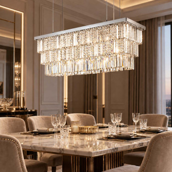Ideal lux Lampadario elegante con diffusore rettangolare con cristalli pendenti Martinez