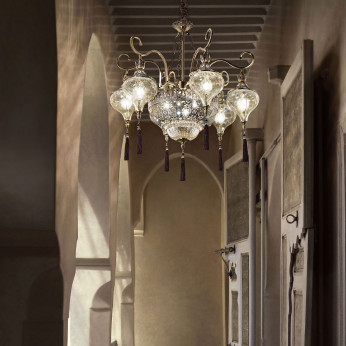 Ideal lux Lampadario grande classico in metallo brunito e 9 brancci con diffusori in vetro Harem
