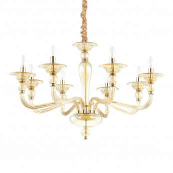 Ideal lux Lampadario grande con struttura in metallo e decorazioni in vetro soffiato Danieli