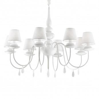 Ideal lux Lampadario grande dal design moderno in metallo con 8 paralumi in tessuto Blanche