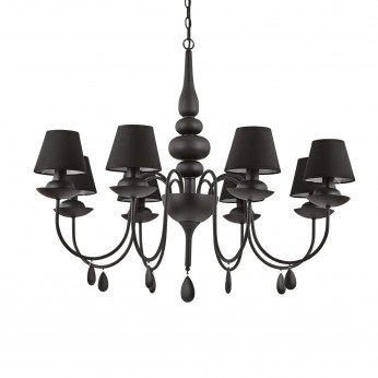 Ideal lux Lampadario grande dal design moderno in metallo con 8 paralumi in tessuto Blanche
