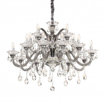 Ideal lux Lampadario grande in metallo cromato con bracci e pendenti in vetro soffiato Colossal