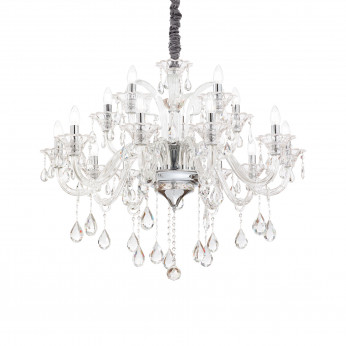 Ideal lux Lampadario grande in metallo cromato con bracci e pendenti in vetro soffiato Colossal