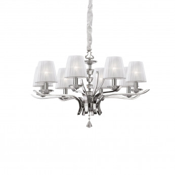 Ideal lux Lampadario grande moderno in metallo e cristallo con paralumi in organza Pegaso