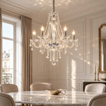 Ideal lux Lampadario in metallo cromato elementi decorativi in vetro e cristallo Amadeus