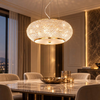 Ideal lux Lampadario moderno con corpo in metallo e diffusore con perle di cristallo Pashà