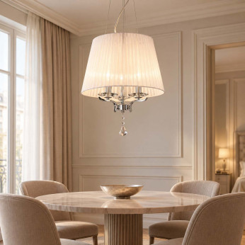 Ideal lux Lampadario moderno con corpo in metallo e paralume in cristallo e organza Pegaso