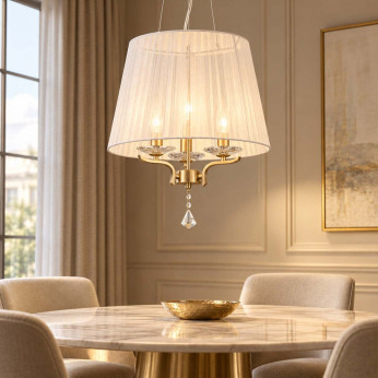 Ideal lux Lampadario moderno con corpo in metallo e paralume in cristallo e organza Pegaso