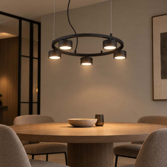 Ideal lux Lampadario moderno rotondo in metallo con 5 diffusori con faretto Minor