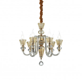 Ideal lux Lampadario piccolo in metallo finitura oro bracci in vetro soffiato e cristallo Strauss