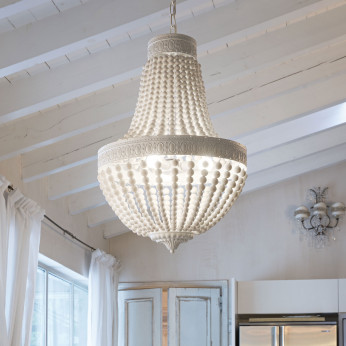 Ideal lux Lampadario rustico in metallo con decorazioni in perle di legno Monet