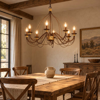 Ideal lux Lampadario rustico medio con struttura in metallo antichizzato e 8 diffusori Corte