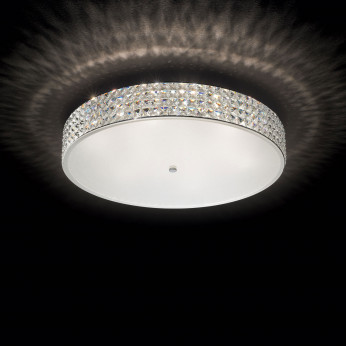 Ideal lux Plafoniera grande in metallo cromato e diffusore con elementi in cristallo Roma