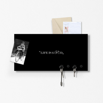 Design Object Portachiavi da parete con lavagna magnetica e portadocumenti "LIFE IS GOOD" 