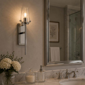Kichler Lampada da parete per bagno a 1 luce in acciaio cromato e diffusore in vetro Alton
