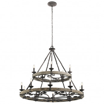 Kichler Lampadario gigante rustico a 15 luci in metallo e impiallacciatura in legno Taulbee
