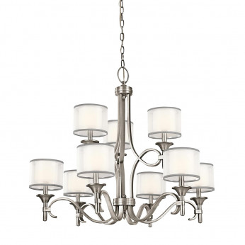 Kichler Lampadario grande in acciaio con 9 diffusori in tessuto dal design elegante Lacey