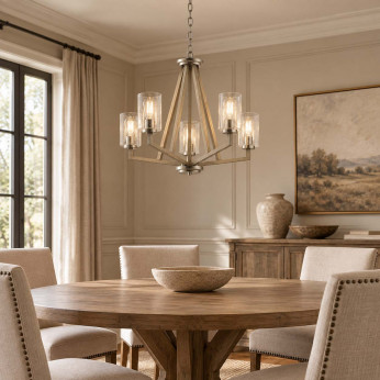 Kichler Lampadario in acciaio con 5 diffusori in vetro dal design minimal Deryn