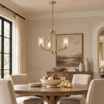 Kichler Lampadario in acciaio con triplo diffusore in vetro dal design minimal Deryn