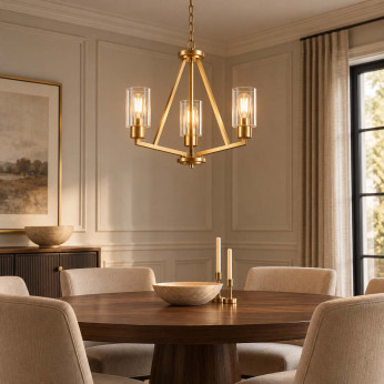 Kichler Lampadario in acciaio con triplo diffusore in vetro dal design minimal Deryn