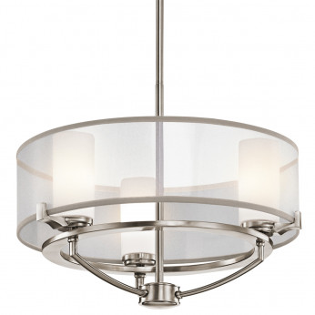 Kichler Lampadario medio a 3 luci con diffusore in vetro e organza dal design moderno Saldana