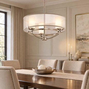 Kichler Lampadario medio a 3 luci con diffusore in vetro e organza dal design moderno Saldana