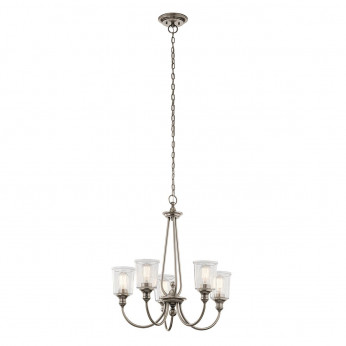 Kichler Lampadario moderno grande in acciaio con 5 diffusori in vetro Waverly
