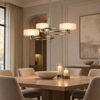 Kichler Lampadario moderno in alluminio con 3 diffusori in vetro con luce a LED Aleeka