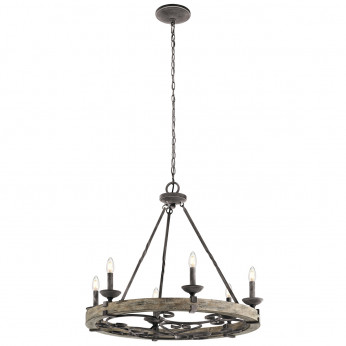 Kichler Lampadario stile rustico a 6 luci in metallo e impiallacciatura in legno Taulbee