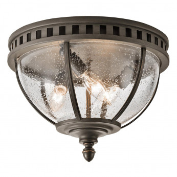 Kichler Plafoniera da esterno con struttura in alluminio e diffusore in vetro a 3 luci Halleron