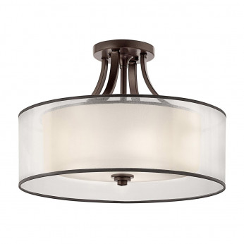Kichler Plafoniera da soffitto rustica media con diffusore in vetro opalino e lino Lacey
