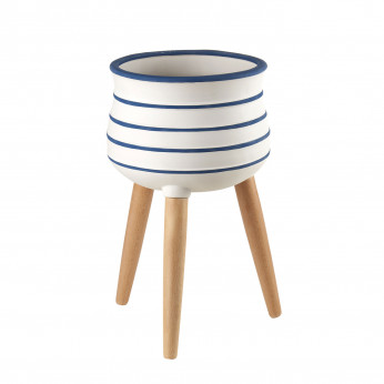 L'Oca Nera Cache-pot basso in ceramica con piedi in legno a tema marinaro Orizzonti