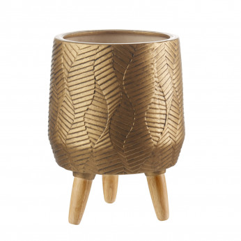 L'Oca Nera Cache-pot basso in ceramica con piedi in legno dal design moderno Ethno Chic