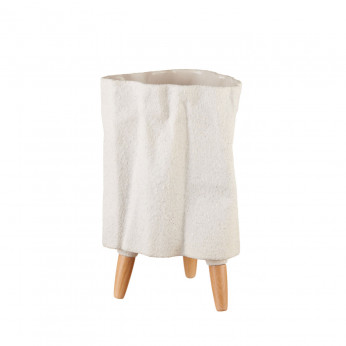 L'Oca Nera Cachepot alto in ceramica con piedi in legno Neo Classic