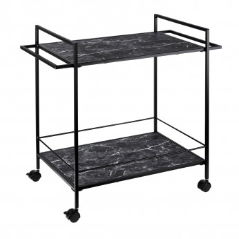 L'Oca Nera Carrello da cucina con ruote in metallo nero e ripiani effetto marmo Urban