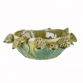 L'Oca Nera Centrotavola dal design moderno in ceramica con foglie Ethno Chic