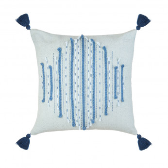 L'Oca Nera Cuscino in cotone quadrato con ricami e nappe a tema marino 45x45 Orizzonti