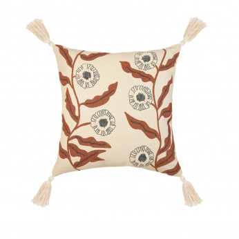 L'Oca Nera Cuscino quadrato in cotone con ricami e nappe 45x45 Contemporaneo