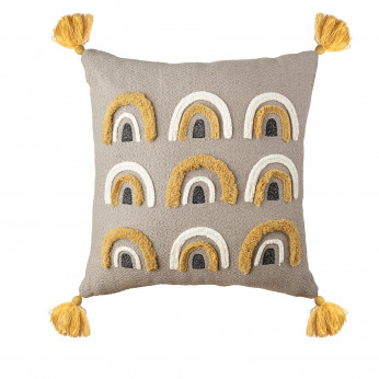 L'Oca Nera Cuscino quadrato in cotone con ricami etnici e nappe 45x45 Ethno Chic