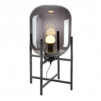 L'Oca Nera Lampada da tavolo moderna con cupola in vetro fumé e base in metallo nero Urban