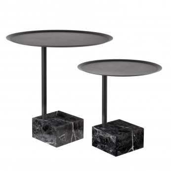 L'Oca Nera Set 2 tavolini moderni con base in marmo nero Urban