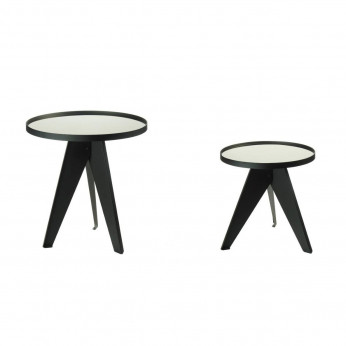 L'Oca Nera Set 2 tavolini moderni da salotto in metallo nero con piano rotondo in vetro Urban
