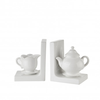 L'Oca Nera Set fermalibri in ceramica bianco - Teiera e lattiera decorativa Modern Country
