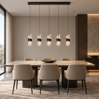 Lucide Lampadario lineare moderno a LED con cinque diffusori in acrilico Kligande