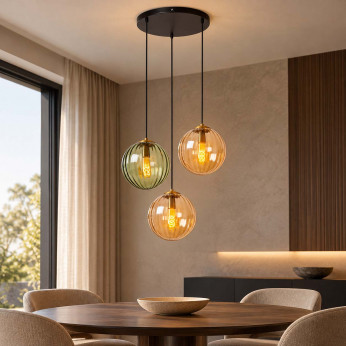 Lucide Lampadario moderno con struttura in metallo con 3 diffusori pendenti in vetro Monsaraz