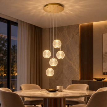Lucide Lampadario rotondo con 5 diffusori in vetro a LED dimmerabile Cintra